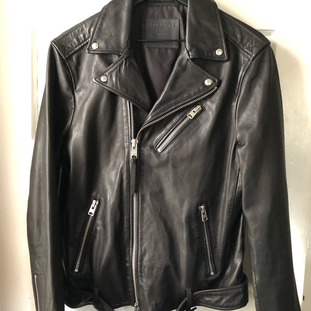 Allsaints mens Rigg leather biker jacket - Picture 15 of 15